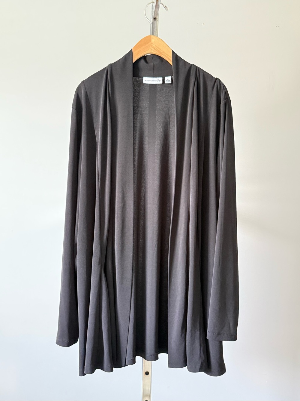 Susan Graver Liquid Knit Long Sleeve Open Front Cardigan Black XL